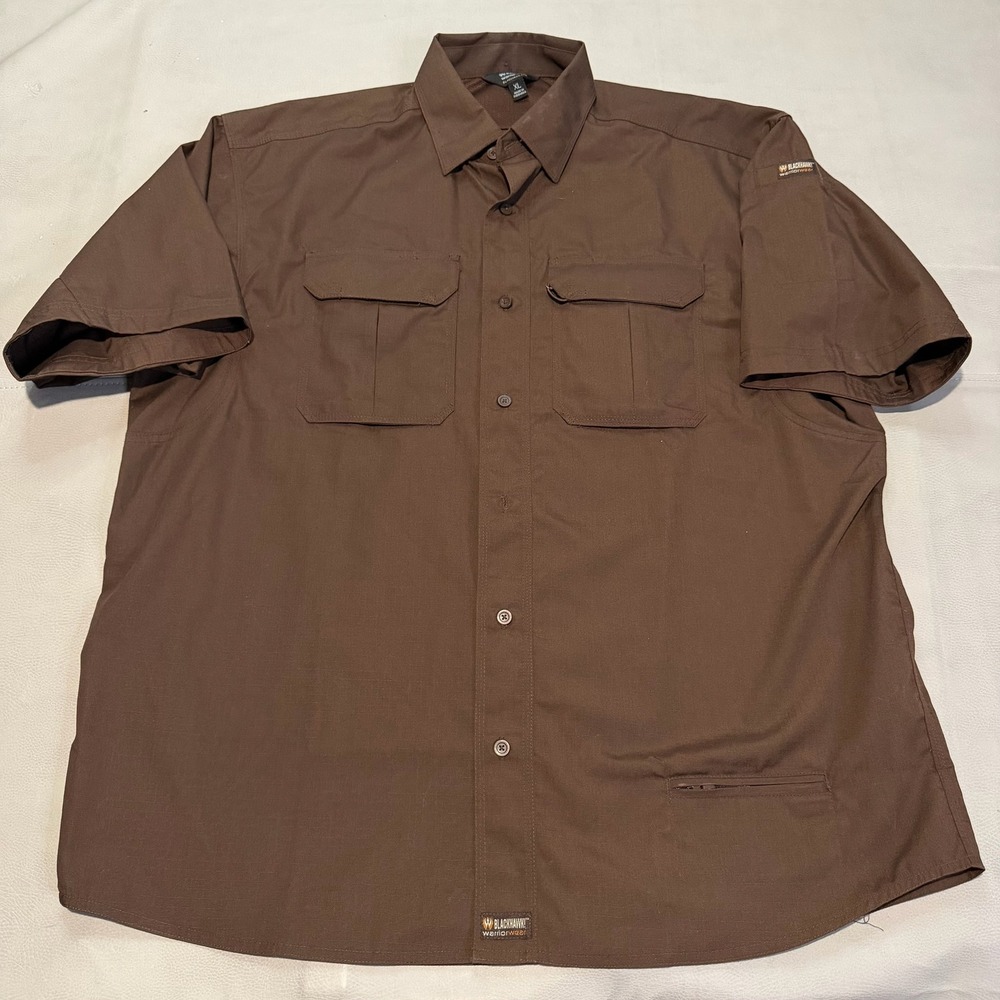 Blackhawk Warrior Wear Men XL Brown Tactical Short Sleeve Button Up Ripstop-7330